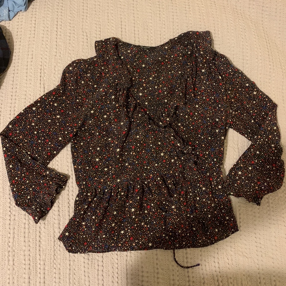 Madewell Silk Star Print Wrap Blouse Sz M
